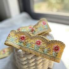 1/5 Yard bestickter Pailletten-Spitze - mehrfarbiges Blumenmuster, geeignet für DIY Hutbänder, Krawatten, Vorhangdekorationen und andere Nähprojekte, kann verwendet werden für Spitzennäherei, bestickter Spitzenbesatz, Pailletten-Spitzenbesatz, Nähen von Spitzenbesatz, Basteln, Heimdekoration, Modedesign, chinesischer Stil und Weihnachtsgeschenkverpackung. - Verschiedenfarbig - Übersicht 7