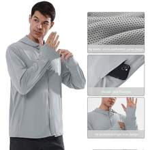 CAMEL CROWN Camisa de manga larga con cremallera completa UPF 50+ para hombres, sudadera con capucha SPF, chaqueta protectora contra los rayos UV, camiseta de protección solar - Gris espacial - Ver 5