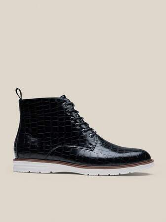 Men's Lightweight Derby Shoes, Shock-Absorbing Cushioned Insole, Ultra-Light & Soft Durable Outsole, Comfortable & Lightweight Boots, Travel & Casual Boots, Lightweight Durable Flexible Leather Insole, Men's Formal Crocodile Embossed Boots, Casual Business Crocodile Embossed Boots, Men's Urban Crocodile Embossed Lace-Up Boots