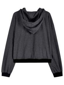 Áo khoác cardigan có mũ trùm đầu, kẻ sọc, in chữ Street Letter, kiểu dáng thường ngày, thích hợp cho mùa xuân. - Đen và trắng - Xem 6