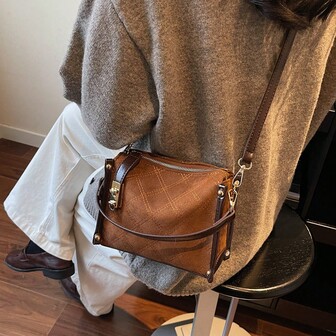 Rhombus Handbag For Women, New Fashion High-End Casual Vintage Suede Shoulder Crossbody Bag, Commuting Simple Versatile Square Box