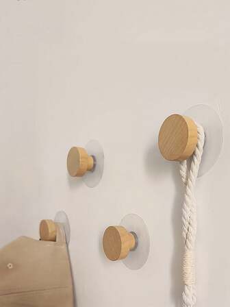 1个/2个/3个装实木色挂钩，几何形状，易于安装，自粘式门钩，木质壁挂式衣帽架，适用于卧室、厨房、浴室、书房、客厅，可悬挂衣物、外套、帽子、毛巾和装饰品。