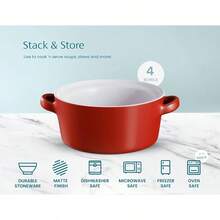 Soup Bowls With Handles Ceramic Oven  Bowls For Individual Servings Stackable Dish Suitable For Broiling Oven Microwave And Dishwasher Use Ideal For Casseroles Pasta Cereal 23.6 Oz Set Of 4 Matte Red Finish - MatteRed - View 7