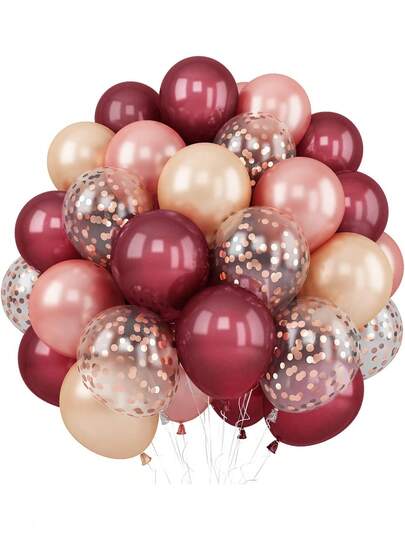 30/60 Stücke 12 Zoll Metallballons in Roségold und Dunkelrot, geeignet für Abschluss, Hochzeit, Geburtstag, Single-Party, Einbürgerungsfeier, Erdbeeren Casino Party Dekoration