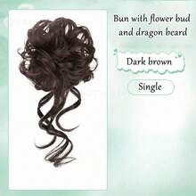 女士长胡须卷发发带假发，龙须发带，发髻造型工具，卷发发髻，自然蓬松，轻松打造双发髻 - 彩色 - 查看 10