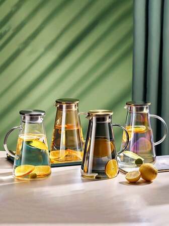 1pc High Temperature Resistant Glass Pitcher, Iced Water Carafe, Large Capacity Ice Water Jug, Iced Tea Pot, Household Item