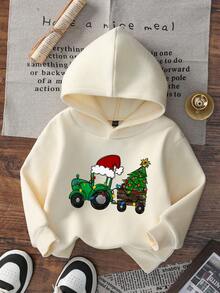 1pc Baby Boy Casual Printed Hooded Pullover Sweatshirt, Autumn/Winter - Adorable Sweatshirt Brings Joy And Happiness To Every Baby! Colorful And Fun Hooded Sweatshirt Sparks Imagination, Lucky Baby Top - Apricot - View 2