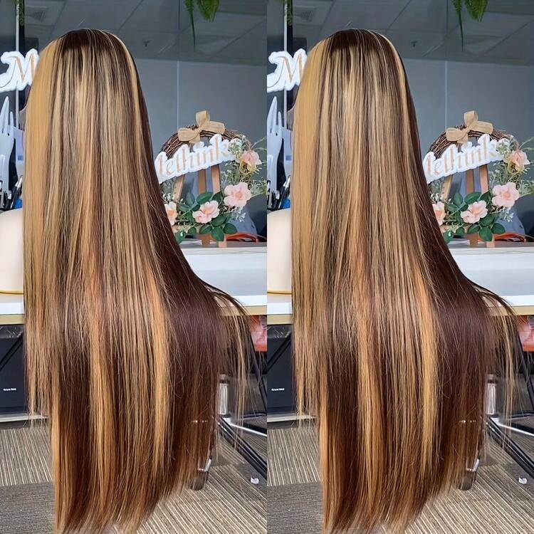 Uveous Straight Lace Front Wig Human Hair 5x5 Pre-Pulled With Baby Hair 180% Density Lace Close Up Human Hair Wig Women Natural Black 13X4 Upgraded HD Lace Front Wig Straight Lace Front Wig Human Hair 4x4 Glueless Wear & Go Wigs Human Hair Pre Plucked 28 Inch Highlight Ombre Lace Front Wig - S4/27 - 查看 3
