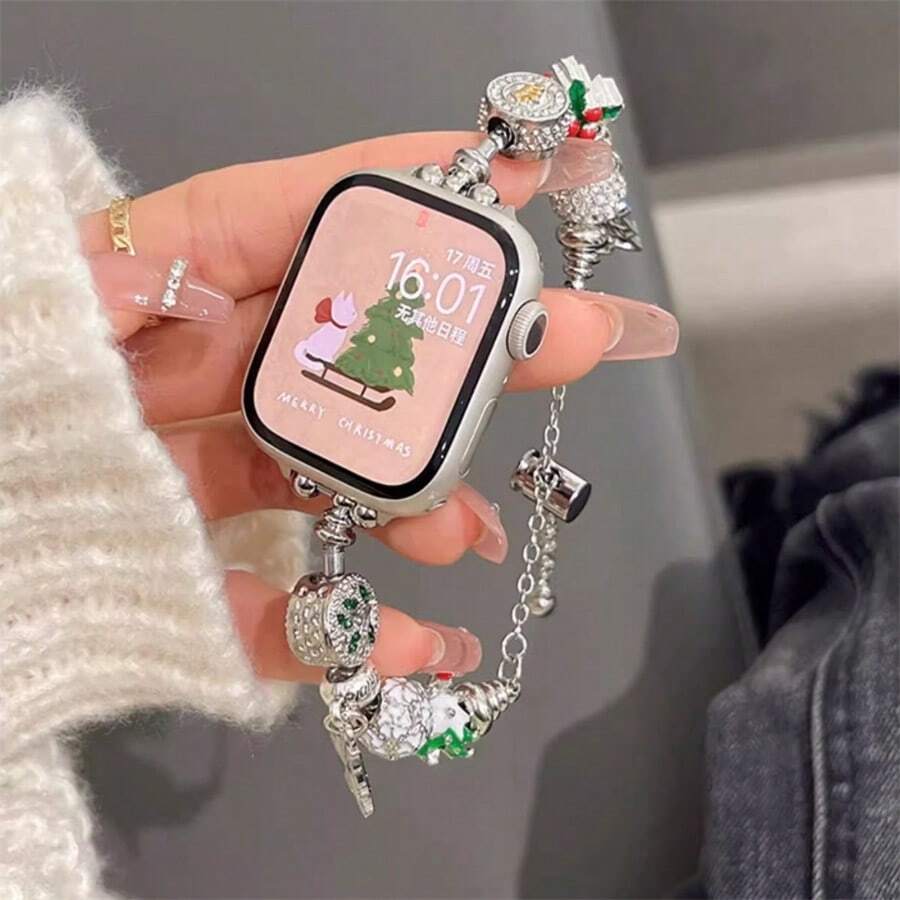 クリスマス時計バンド 1 本。エレガントなブレスレット/チェーン時計バンド、Apple対応  バンド (38mm/40mm/41mm/42mm/44mm/45mm/46mm/49mm) と互換性があり、Apple対応10/9/8/7/6/5/4/3/2/1 SE Ultra シリーズと互換性があります。