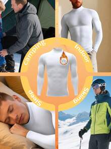 男士高领保暖内衣套装 - 白色修身款，加厚保暖内衬，锁住温度，透气保暖，冬季防寒打底 - 白色 - 查看 7