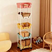 Carrito de almacenamiento móvil de cinco niveles con diseño con ruedas, adecuado para la sala de estar, el dormitorio y la cocina. Organiza libros y artículos de papelería del dormitorio. Estantería de almacenamiento multifuncional disponible en colores macaron/blanco. Regalo práctico para decoración de Halloween/Navidad - Multicolor - Ver 14