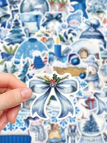 50张蓝色冬季主题贴纸，适用于剪贴簿、手机壳、笔记本、窗户、滑板、行李箱、冰箱、圣诞礼物等，剪贴簿用品文具 - 彩色 - 查看 5