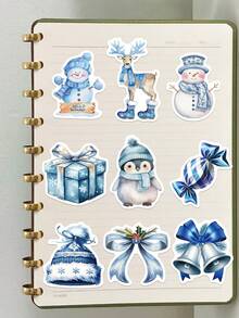 50张蓝色冬季主题贴纸，适用于剪贴簿、手机壳、笔记本、窗户、滑板、行李箱、冰箱、圣诞礼物等，剪贴簿用品文具 - 彩色 - 查看 1