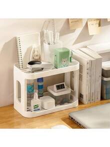1pc 2-Layer Office Desk Organizer And Dispenser, Office Desk Organizing Letter Holder, Kitchen Spice Rack Or Bathroom Counter Storage Rack, A Gift For Teachers, Classmates And Friends, White - White - View 8
