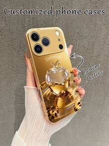 1pc Customized Name, Golden Apple Design Creative Phone Case Compatible With Samsung S24 Ultra/S25 Ultra And Apple 17 Pro Max/16 Pro Max/15 Pro/14 Plus/13 Pro/12 Pro Max/11/Xs Max/8/7/6 Plus, And /Redmi Phones, Suitable As Birthday Gift, For Girlfriend/Boyfriend Or Personal Use