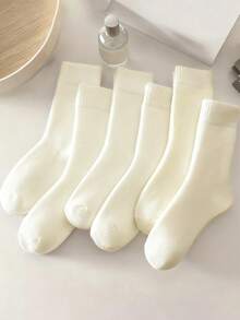 6 أزواج من جوارب نسائية سميكة دافئة من خليط الصوف بلون عاجي، للاستخدام اليومي، شتوية - لون مشمشي - مشاهدة 2