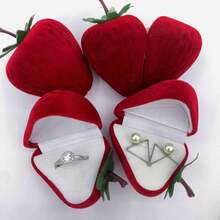 Caja de joyería con forma de fresa de terciopelo, caja de almacenamiento y exhibición de joyas para anillos y aretes con forma de fresa - Multicolor - Ver 3