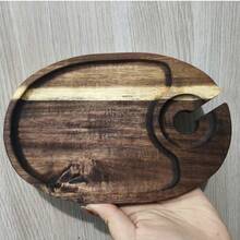 1pc Wooden Serving Tray, Wooden Appetizer Plates Durable Easy To Clean Wine Glass Holder Elegant Charcuterie Accessories Party.Snack, Fruit, Coffee, Cookie, Cheese, Steak, Pizza Platter, Made Of Rosewood - Apricot - View 13