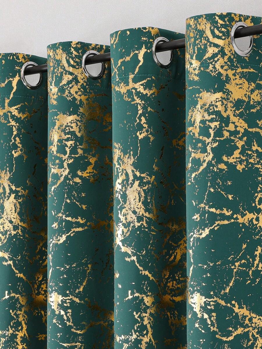 1pc/Set High Precision Gold-Plated Curtain With Baroque Pattern, Suitable For Living Room/Bedroom/Balcony/Hotel/Office/Bar/Outdoor Queue, Top Grommet Style Curtain, Easy Installation - Dark Green Gold - View 1