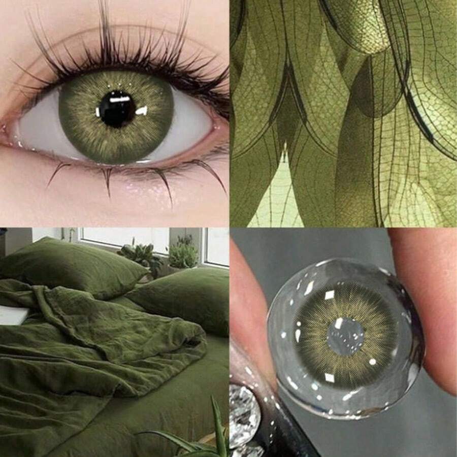 1 Pair Of The Latest Green Large-Diameter Contact Lenses, Suitable For Daily Makeup, Social Activities, Annual One-Time Use, Beauty And Makeup Purposes. - Green - View 1