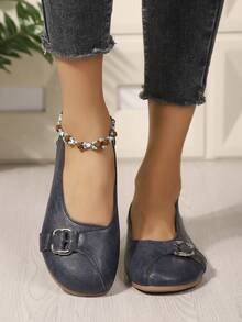 2026 New Casual Slip-On Loafers, Low-Top Round Toe Comfortable Versatile Flat Shoes For Women, Fashionable - Blue - View 2