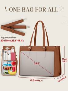 Insulated Lunch Tote Bag For Women With 15.6 Inch Laptop Compartment, Multifunctional Large Capacity Quilted Leather Computer Bag For Work, Teacher, Office & Commute - 棕色 - 查看 2