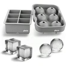 Combo Bandejas de silicona para cubitos de hielo - Bola de hielo esfrica y moldes cuadrados grandes para cubitos de hielo - Negro - gris - Ver 2