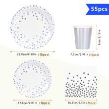 1 Set Disposable Iridescent Silver Polka Dot Plates, Napkins And Cups, Serves 10 Guests, Disposable Paper Plates Party Supplies Suitable For Birthday, Wedding, Party, Family Picnic - Multicolor - View 2