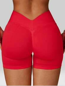 MFVIM Women's Red Slim Fit Athletic Shorts, High Waist Tummy Control Breathable Soft Stretchy Fabric Casual Sports Running Yoga Pants, Suitable For Commuting, Outdoor, Jogging, Cycling, Yoga, Pilates, Gym Workout - Red - View 10