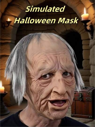 3D硅胶老人面具，成人硅胶面具，男士逼真乳胶面具，全头恐怖乳胶面具，恐怖节日头饰，老妇人乳胶面具，适合角色扮演、节日、派对