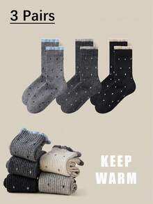 1双/2双/3双/5双装 女士加厚保暖蕾丝波点船袜，秋冬季舒适袜 - 彩色 - 查看 18