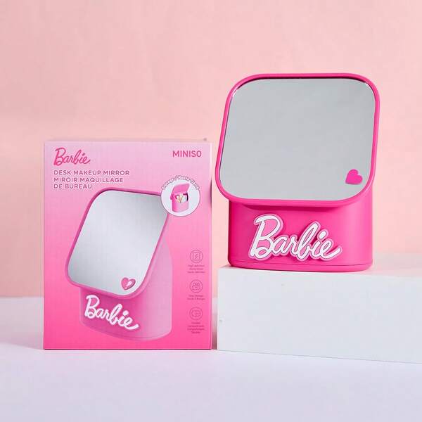 Miniso Barbie Series Multi-Functional Storage Vanity Mirror High-Definition Imaging Mirror + Multi-Layer Storage Space Rounded Corner Design Dormitory Desktop Beauty Storage (1 PC)