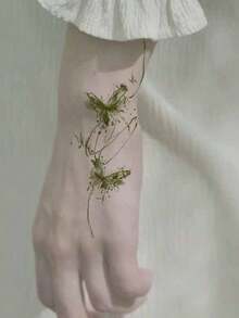 4张复古绿色蝴蝶临时纹身贴纸，彩色蝴蝶纹身贴，防水持久