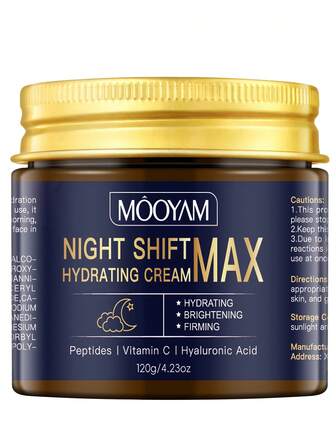 MOOYAM 120克 MAX 夜间修护霜，蕴含透明质酸、维生素C和维生素E，深层滋养，温和提亮肤色，持久保湿，柔滑紧致肌肤，低致敏性，日夜皆可使用，护肤品，圣诞礼物。