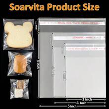 Self Sealing Cookie Bags, 100Pcs 5x5 Inches Clear Resealable Gift Wrap Cellophane Bags For Packaging Candy Treat Goodie Favors And Cookies Gift Giving - Self Adhesive Wrappers - 4x4英寸 - 查看 2
