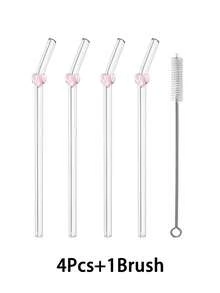 1/2/4/6/8 Piezas Conjunto de Pajitas de Vidrio Reutilizables con Decoración de Corazón Rosa, Pajitas de Vidrio Curvas Claras y Lindas con Cepillo de Limpieza, para Vasos de Agua, Accesorios de Cocina, Decoración de Pajitas, Bebidas Frías, Leche, Té, Café, Batidos, Cocinas, Restaurantes, Fiestas de Cócteles, Regreso a Clases, Regalos Divertidos para Novias/Novios, Padres, Amigos, Suministros Navideños, Año Nuevo, Día de San Valentín. - Rosa D - Ver 22