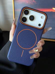 Blue 1pc Matte Textured Magnetic Phone Case, Compatible With IPhone 17 Air 16 15 14 13 12 11 Pro Max Plus, Supports Wireless Charging, TPU Soft Shell - Navy - View 3