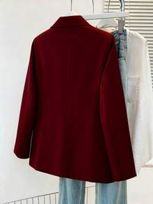 Women's Elegant Long Sleeve Pointed Collar Blazer Jacket, Polyester Fabric, Button Detail, Regular Fit And Length, Non-Stretch Design - Burgundy - View 4