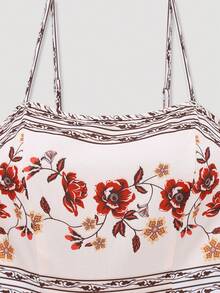 女士优雅印花收腰喇叭连衣裙搭配针织开衫套装，情人节穿搭，约会之夜两件套，春季款 - 亮橙色 - 查看 6