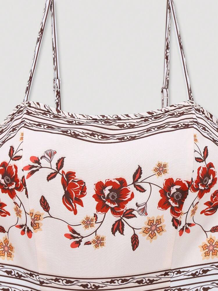 女士优雅印花收腰喇叭连衣裙搭配针织开衫套装，情人节穿搭，约会之夜两件套，春季款 - 亮橙色 - 查看 6