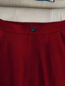 Solid Color Single Button Long Sleeve Single-Breasted Waistcoat Suit Pants Two-Piece Set - Màu Đỏ Sâu - Xem 5