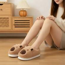 Adorables zapatillas de felpa para niños con diseño de capibara. Calzado de interior cálido y cómodo para otoño e invierno. Zapatillas suaves y mullidas para los  pequeños. - Camel - Ver 2