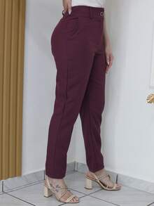 Women's Tailored Plain Trousers With Button - Maxma 6631 - 紅木色 - 查看 3