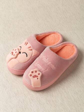 Mini (Se sugiere comprar una talla talla grande grande) Pantuflas de punto para interiores, de punta cerrada, diseño lindo de gato de dibujos animados, cálidas y de felpa, antideslizantes, adecuadas para hombres y mujeres, otoño/invierno