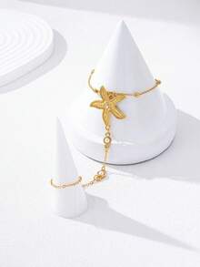 1pc Fashionable Minimalist Starfish Pearl Beaded Midi Rings Bracelet, Everyday Women Accessories, Size As Primary Basis, Exact Bead Quantity May Vary