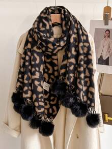 1pc Vintage Leopard Print Jacquard Imitation Cashmere Scarf For Women, Fashion Versatile Warm Shawl For Daily Matching Winter Fall