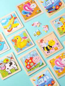 1/4/6/8/12/40片装儿童9片装木制拼图,卡通动物认知拼图套装,儿童益智玩具,恐龙、海洋动物、交通工具、昆虫系列拼图,蒙特梭利玩具,拼图游戏,儿童礼物 - 彩色 - 查看 9
