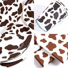 10pcs Brown Cow Print Disposable Tableware Set, Including Plates, Napkins And Cups, Suitable For 10 Guests, Disposable Paper Plates Party Supplies For Birthday, Wedding, Party, Family Picnic