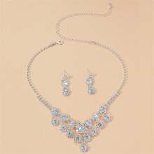 Supra Diamanto Gorgeous-Luxury Shining Bling Crystal Rhinestone Necklace Earrings Set Wedding Party Jewelry 3 In 1 - Silver - View 5