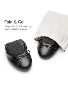 Women Flats Bowknot Foldable Ballet Flats Round Toe Light Weight Slip-On Wedding, Commute, Travel, Vacation Dress Shoes - màu đen - Xem 3